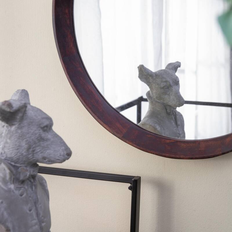 Round mirror with solid wood frame