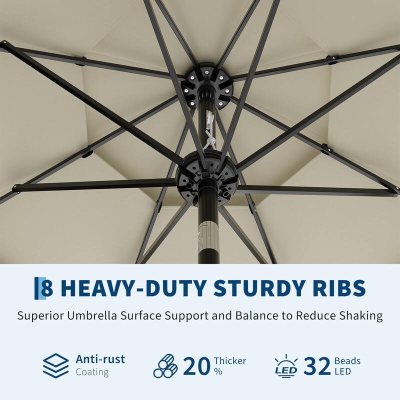 3-Tier Solar Patio Umbrella, with LED Lights and Vents