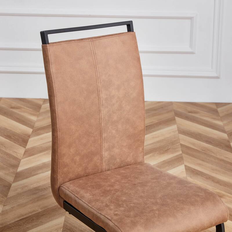 Modern PU Faux Leather High Back Dining Chairs with C-shaped Tube Chrome Metal Legs