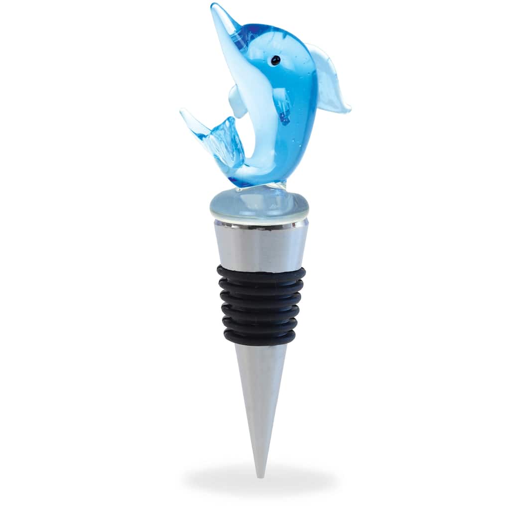 Cheers Dolphin Glass Wine Stopper - Elegant Vacuum Seal Reusable - 1″Lx2″Wx4.75″H