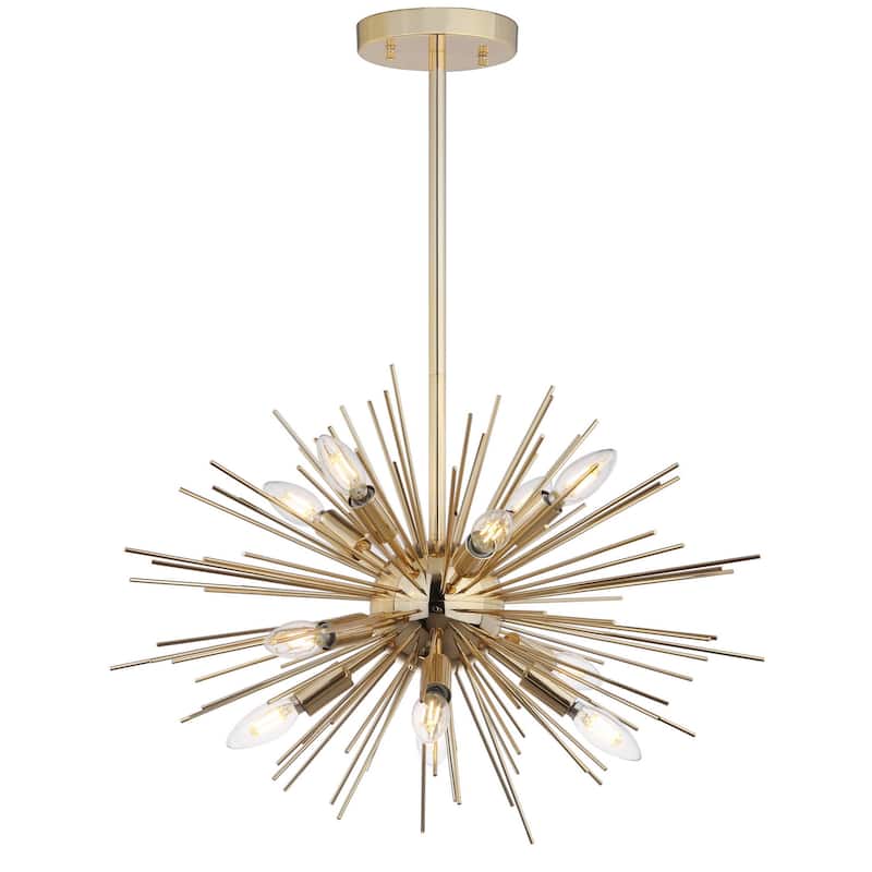 SAFAVIEH Lighting Farzana Gold Retro Sunburst Led 12-Light Adjustable Pendant - 24.5"x24.5"x18-48"