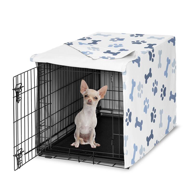 Sweet Jojo Designs Bone Paw Print Collection Dog Crate Kennel Cover 24in. - Slate Navy Blue Modern Off White Gray Puppy - 24in. x 18.5in. x 20in.