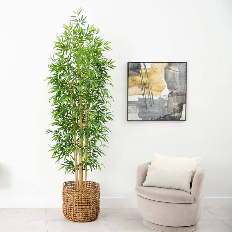9' Artificial Bamboo Tree with Real Bamboo Trunks - Green