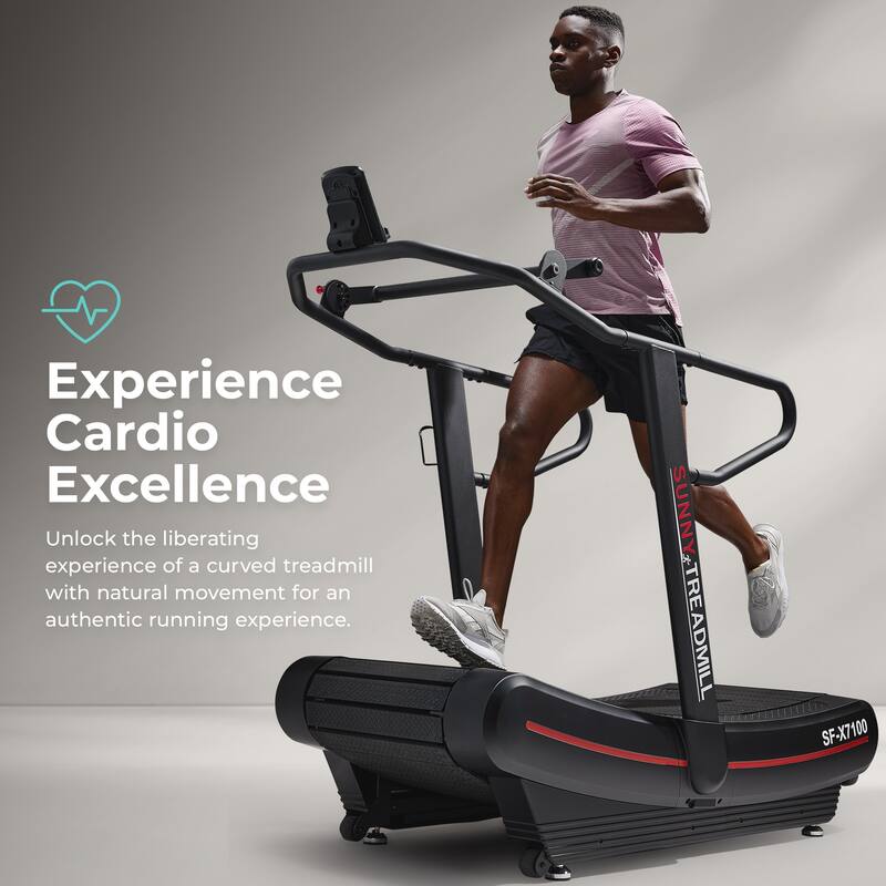 Sunny Health & Fitness Premium Ultra Curved Manual Treadmill - SF-X7100 - Black - 74 x 34.6 x 62.2