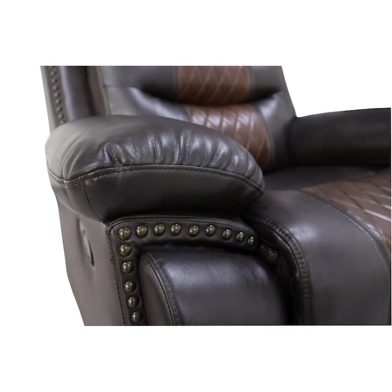 Asher 39 Inch Manual Recliner Chair, Wood, Pocket Coils, Brown Faux Leather