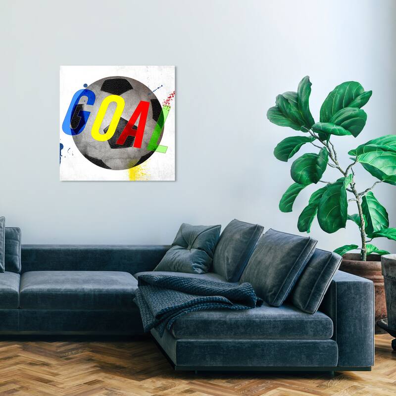 Wynwood Studio Prints Typography and Quotes Soccer Goal Bold Blue and Neon Blue Modern & Contemporary Wall Art Canvas Print - 30 x 30