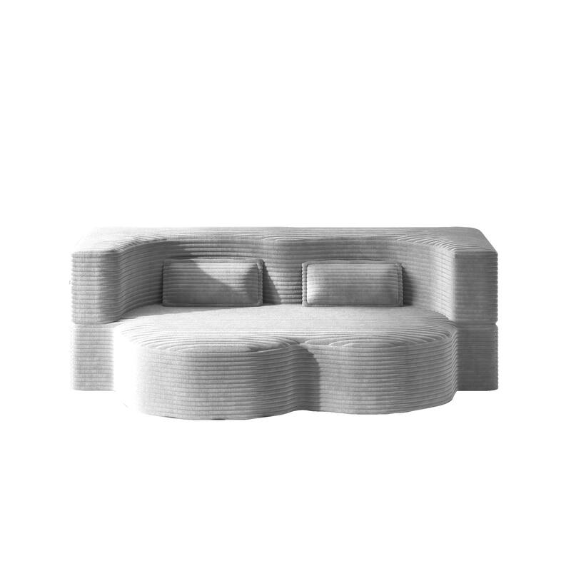 Convertible Floor Sofa with Corduroy Fabric, Twin Mattress & No Assembly