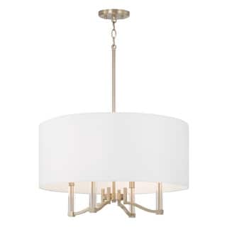 24" W x 14" H 4-Light Pendant in Matte Brass with Clear Acrylic Accents and White Fabric Shade - 24"W x 14.25"H