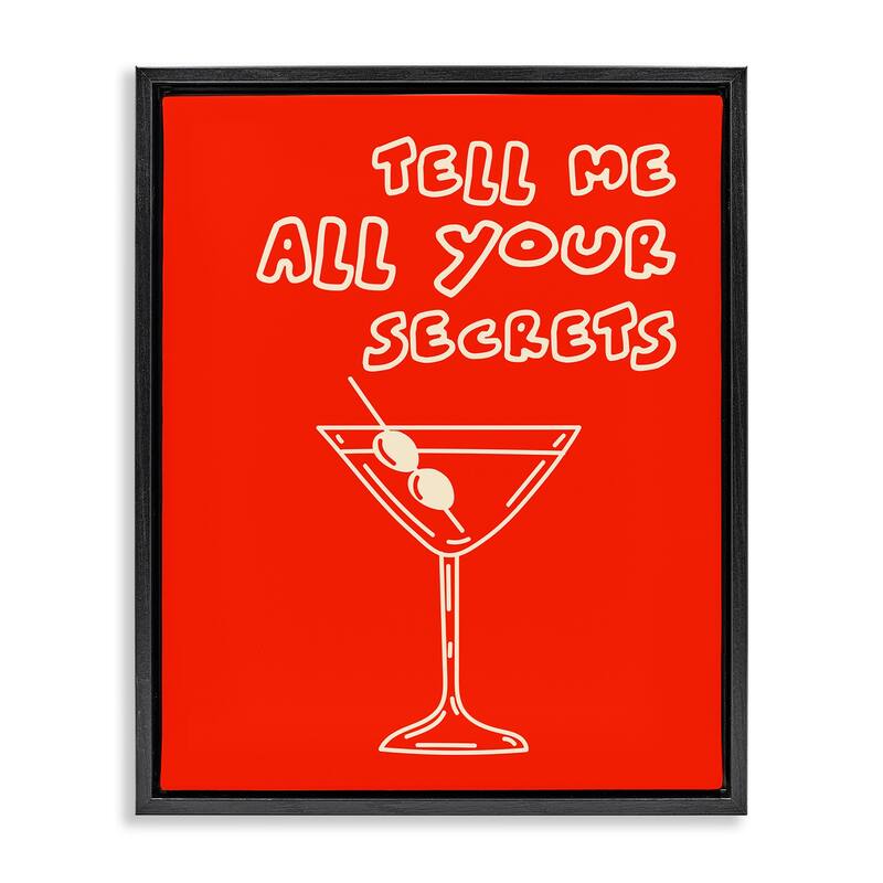 Stupell Tell Me Your Secrets Cocktail Framed Floater Canvas Wall Art Design By House of Lulu - 17 x 21 - Black