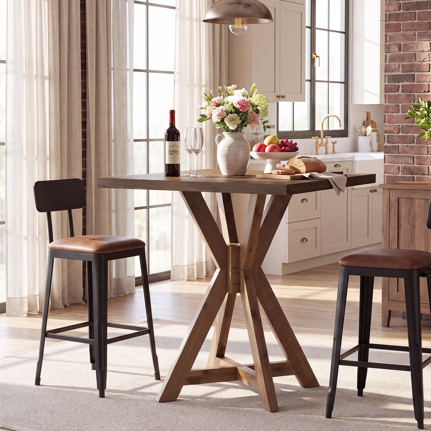 31.5" Solid Wood Counter Height Dining Table, Small Square Kitchen Pub Table, High Top Dinner Table for 2