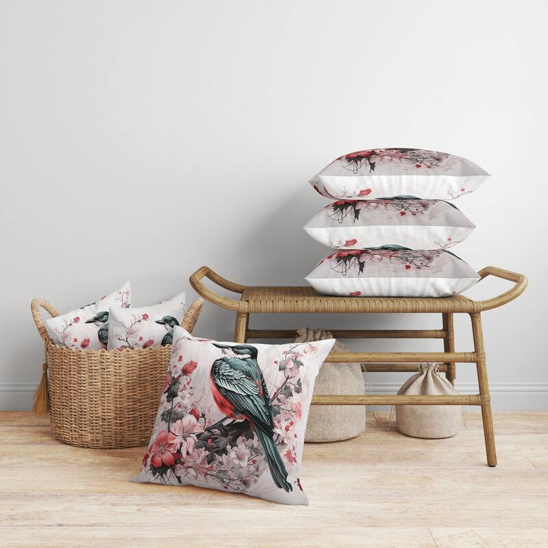 Feathered Floralscapes Faux Suede Reversible Throw Pillow Pink and Green