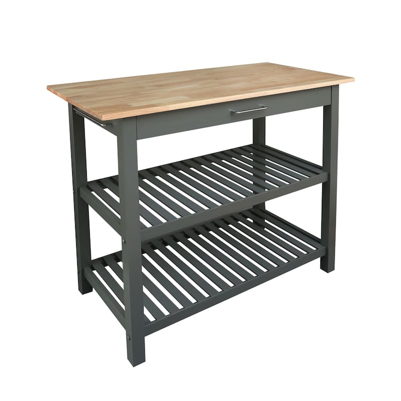 2-shelf Natural Solid Wood Top Kitchen Island - N/A - Gray Base Natural Maple Top