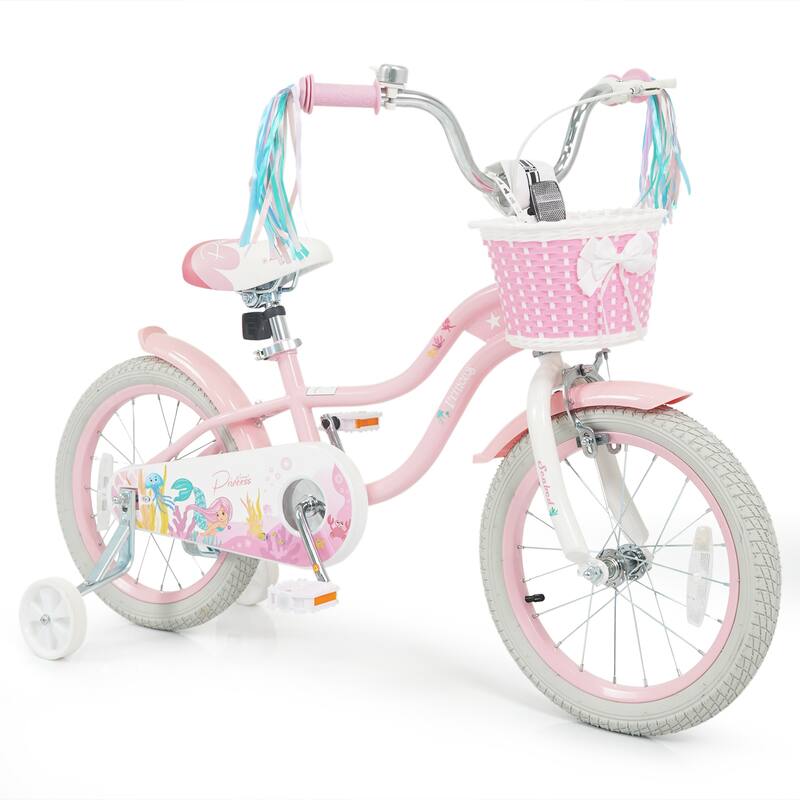 Gymax 16'' Kids Bike w/Training Wheels Hand Coaster Brakes Adjustable - Pink