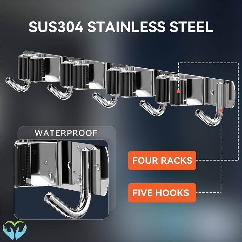 Broom Organizer Storage Tool Racks Stainless Steel