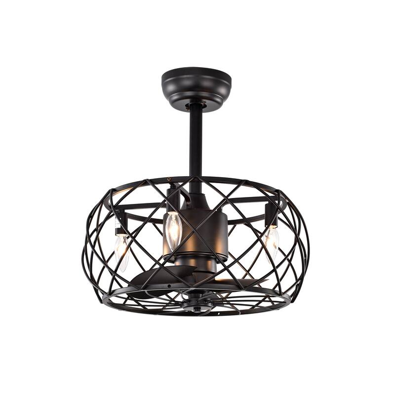 Matte Black 3-blade Ceiling Fan with Open Metal Frame w Remote