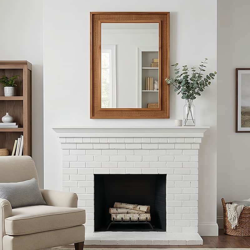 20"x30" Rattan Rectangle Solid Wood Frame Decorative Mirror,For Farmhouse,Bathroom,Home Decor,Entryway