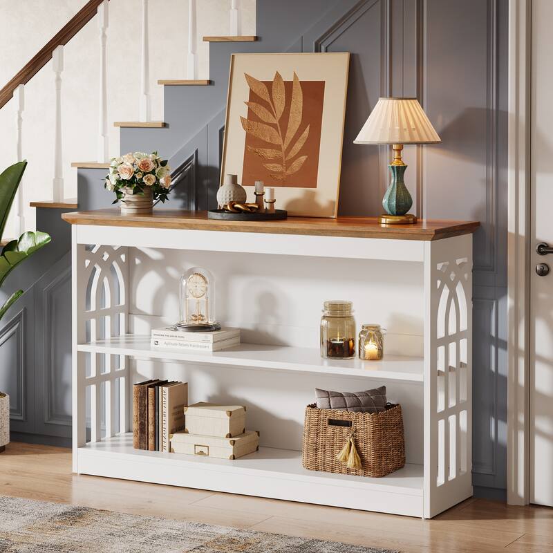 41 Inch Modern Console Table for Entryway, White Sofa Table with 3-Tier Storage - 11.81" D x 41.34" W x 31.5" H