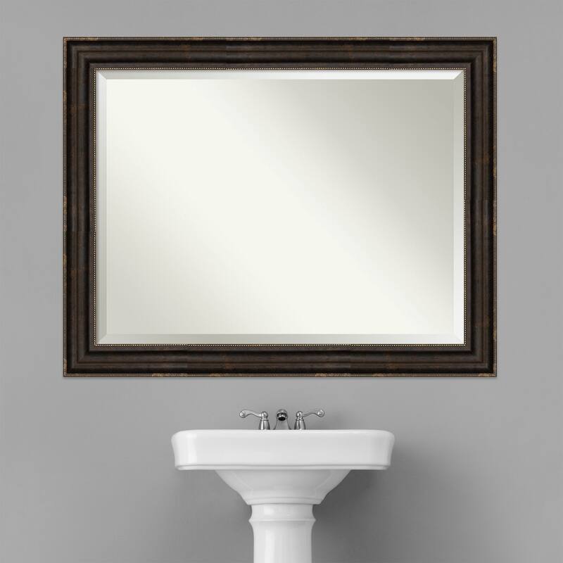Beveled Bathroom Wall Mirror - Stately Bronze Frame - Stately Bronze
