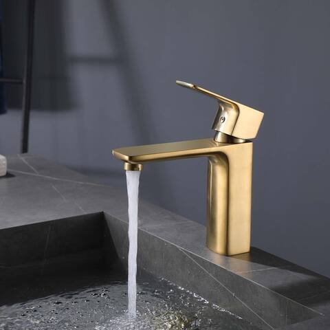 Polished Gold Single Handle bathroom Sink Faucet with brass pop up overflow Drain