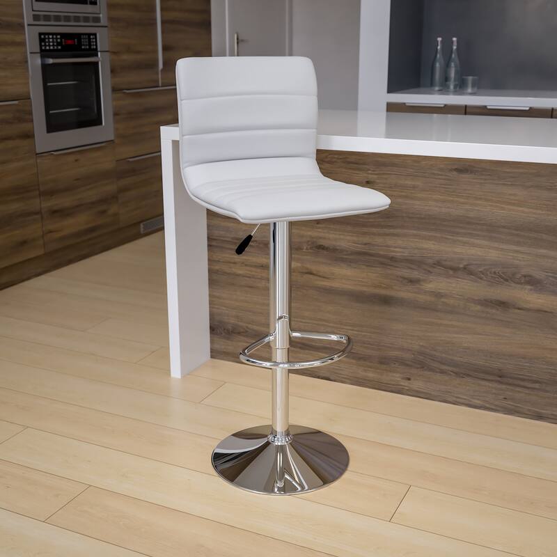 Modern Vinyl Stitch Back Adjustable Height Barstool - 16"W x 19"D x 35" - 44"H - White