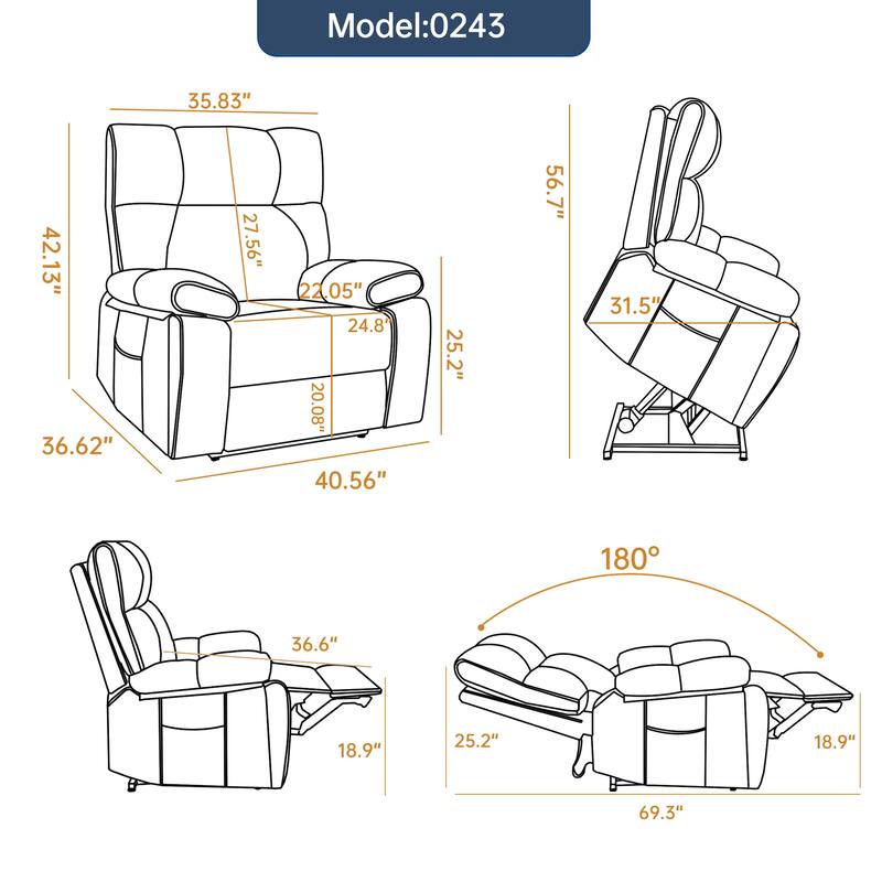 Leatheraire Heat Massage Dual Motor Infinite Position Up to 350 LBS Large Electric Power Lift Recliners with Hidden Cup Holders