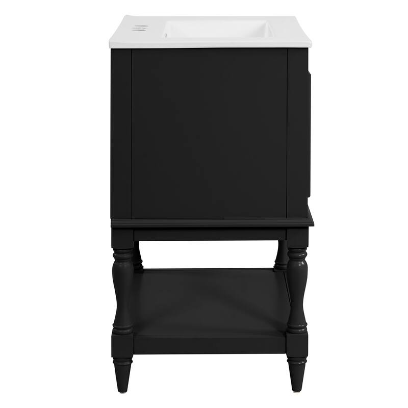 24" Modern Luxury Bathroom Vanity with Ceramic Sink, Compact Cabinet with Open Shelf & Closed Storage