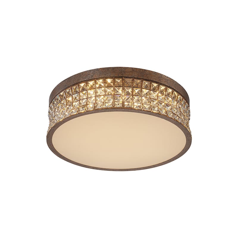 Retro French 38.6" W Antique Brass Linear Rectangle Crystal LED Flush Mount Ceiling Light