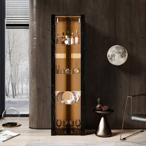 Home Wine Cabinet Display Cabinet with Storage Glass Shelf LED Light - 19.7"W x 71.1"H