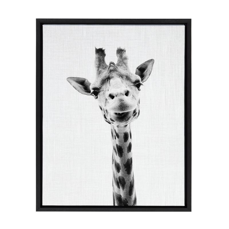 Kate and Laurel Sylvie Giraffe Framed Canvas by Simon Te Tai - 18x24 - Plastic - Black