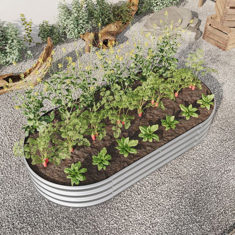 GDFStudio - Large Oval Metal Raised Garden Bed for Vegetables, Flowers, and Plants, Outdoor Backyard Planter Box