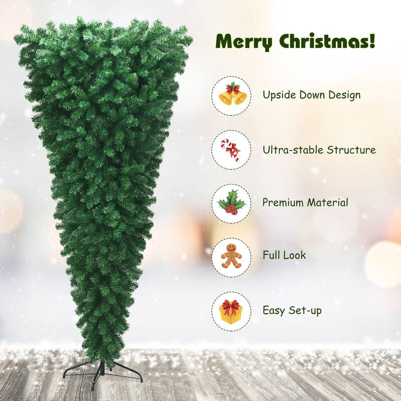 Gymax 7ft Artificial Upside Down Christmas Tree Holiday Decoration w/ - See Details