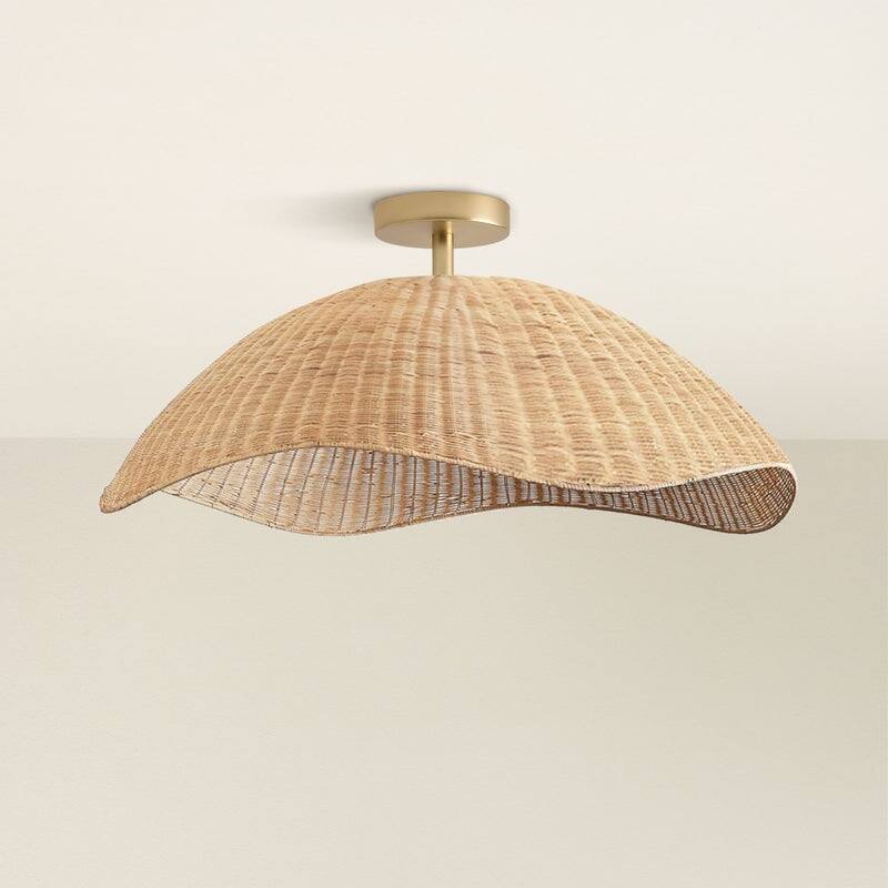 Nana Rattan Flush Mount Rattan Natural Sculptural Handwoven Ceiling Light for Hallway or Kitchen in Modern, Farmhouse Style