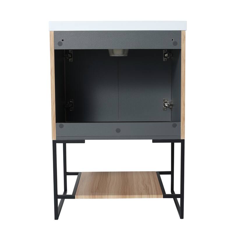 24 inch Plywood Freestanding Bathroom Vanity Set with Integrated Resin Sink