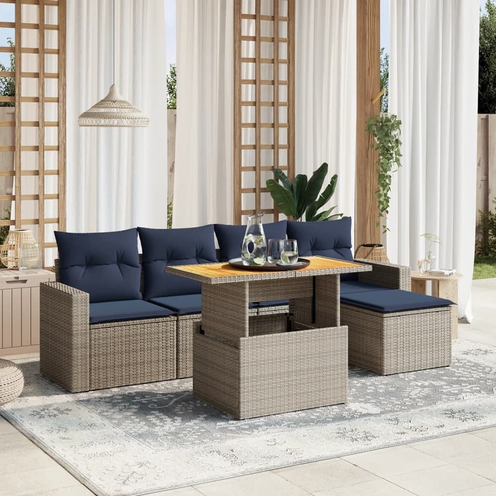 vidaXL Patio Sofa Set with Cushions Outdoor Furniture 6 Piece Poly Rattan