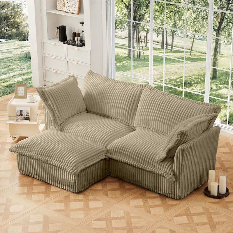 83" Corduroy Upholstered Loveseat with Armrests and Removable Cover - Camel