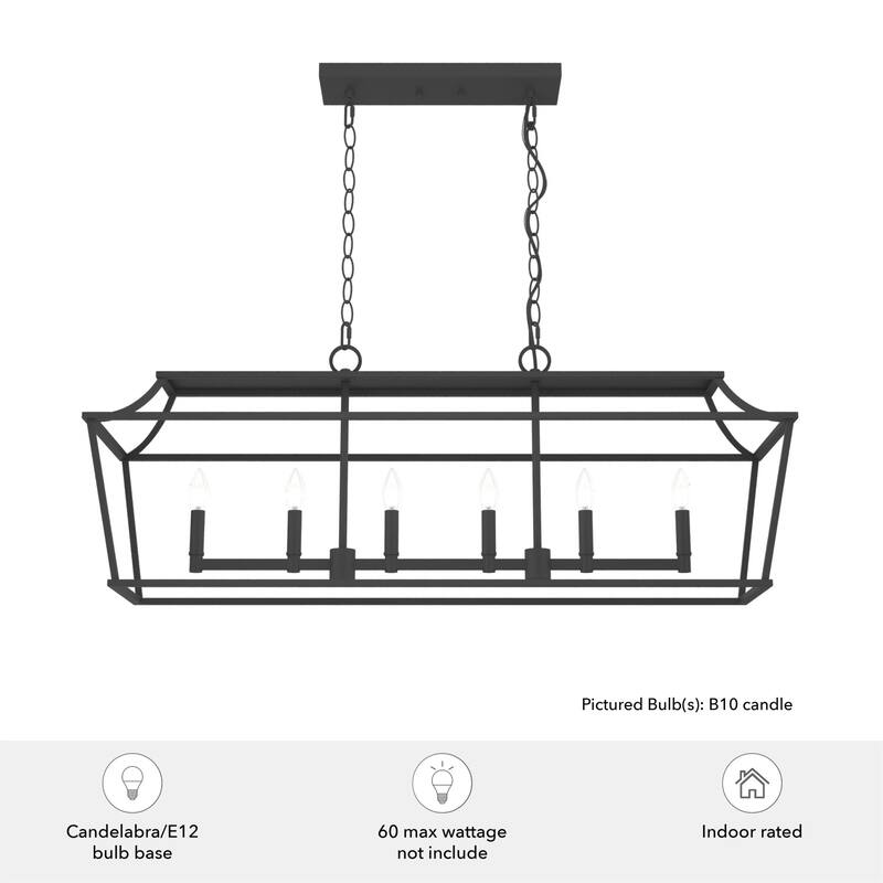 Hunter Laurel Ridge 6-Light Linear Chandelier - Kitchen Island, Dining Room - Modern Farmhouse, Candle, Industrial, Transitional