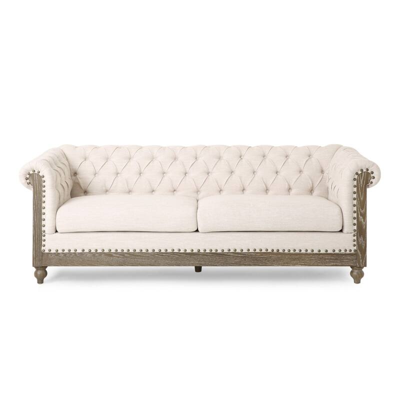 78.75" Retro Comfy 3-Seat Sofa with Rivet Detailing and Wooden Legs