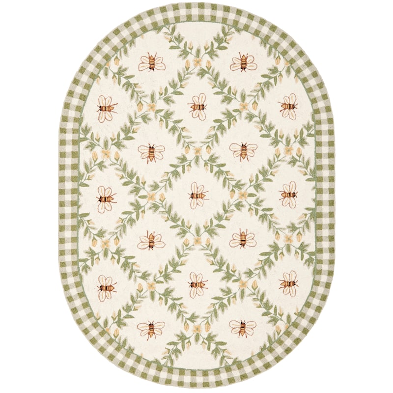 SAFAVIEH Handmade Chelsea Aubree French Country Trellis Wool Rug - 4'6" x 6'6" Oval - Ivory/Green - Oval