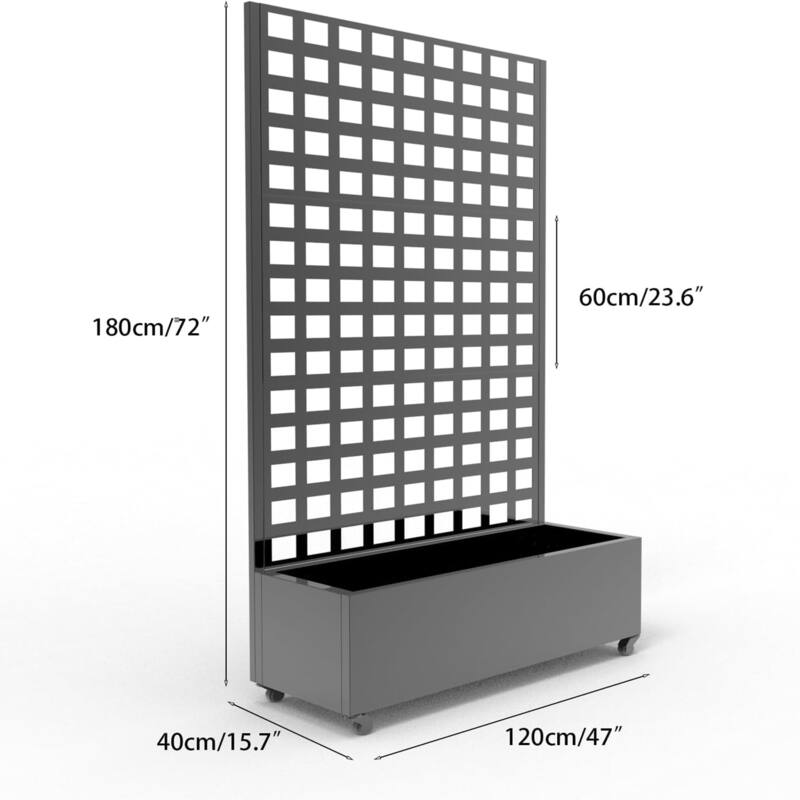47x15.7x72Inch Large Galvanized Steel Raised Garden Bed with Trellis and Wheels Planter Box