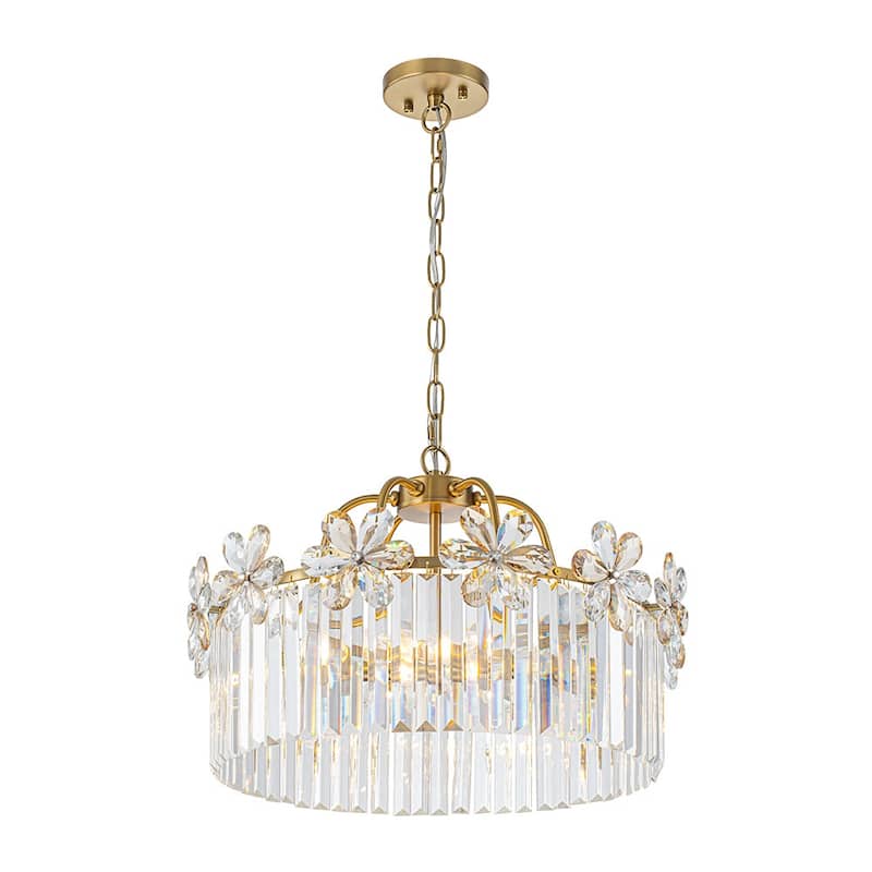 Ornate Glam 6-Light Crystal Flowers Drum Pendant - 19.7 in