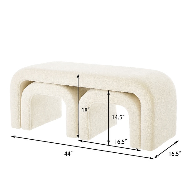 dimension image slide 0 of 3, Set of 3 U-Shaped Modern Bench Teddy Ottoman Bench, Small Sofa Footrest Extra Seating, 44+18 Inch Bench Bench & Ottoman
