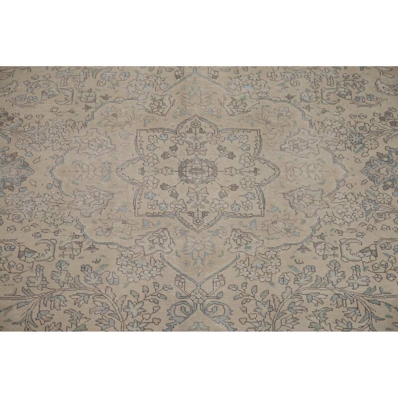 Hand Knotted Oriental 100% Wool Carpet Traditional Floral Beige & Ivories Tabriz Area Rug - 12' 6'' X 9' 10''