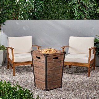 Christopher Knight Homeperla Outdoor 2 Piece Acacia Wood Club Chair Set With Fire Column By Christopher Knight Home Teak Finish Cream Cushion Brown Dailymail
