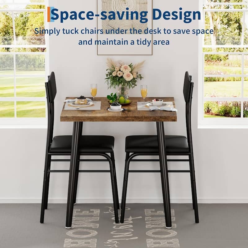 3 Piece Space-Saving Kitchen Dining Table Set for 2 for Small Space
