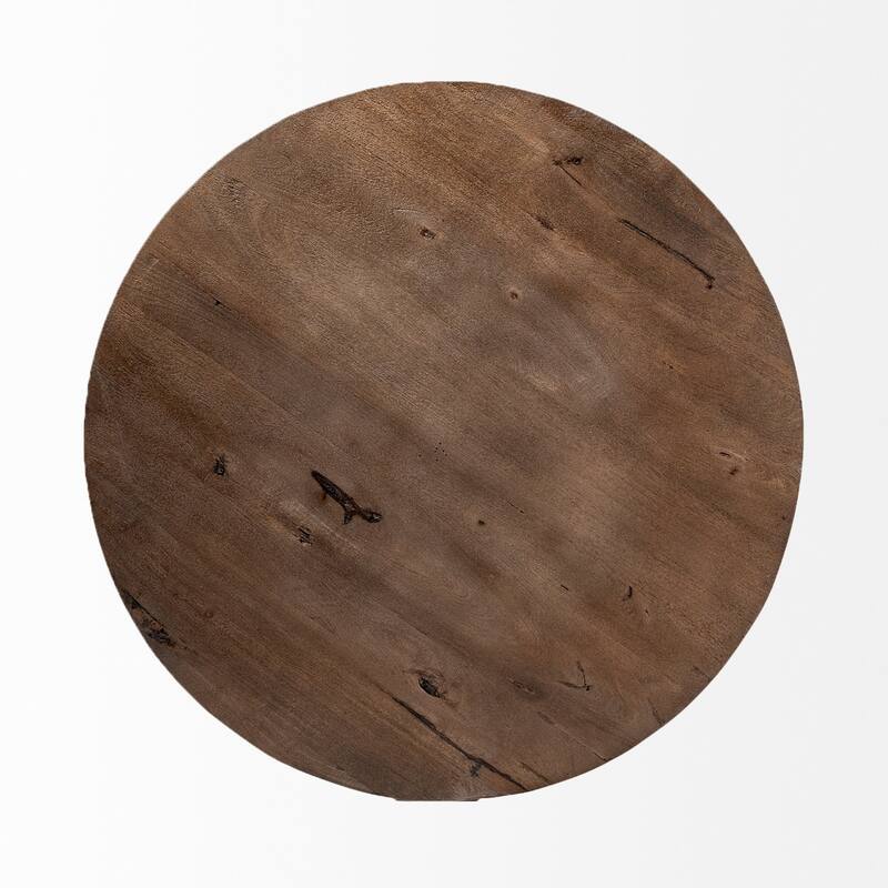 HomeRoots 41" Brown and Black Solid Wood and Metal Round Coffee Table - 40.5
