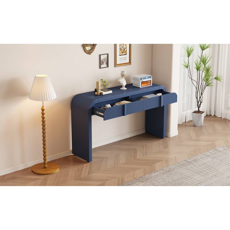 Modern Console Table with 2 Storage Drawers - Navy Blue
