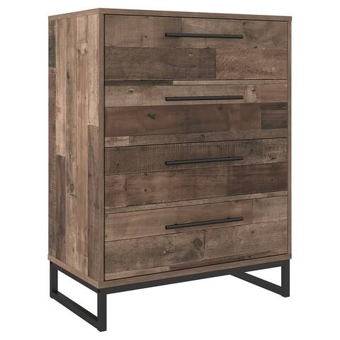 4 Drawer Wooden Chest with Metal Legs, Brown and Black
