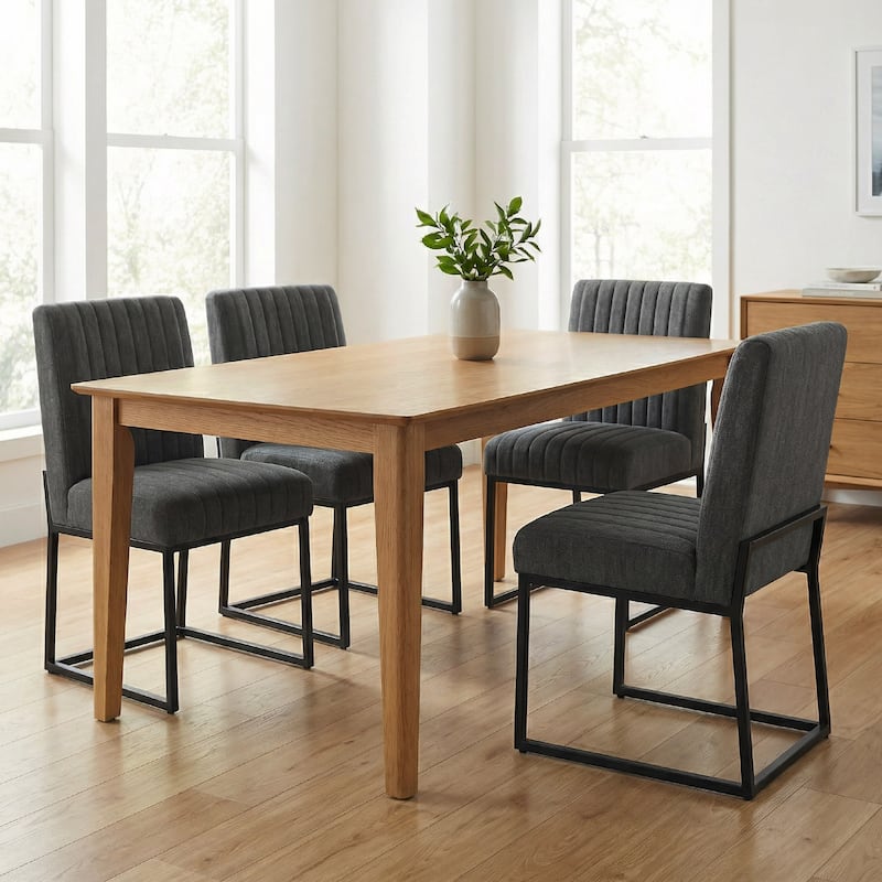 Mid Century Modern Dining Chair with Black Metal Legs