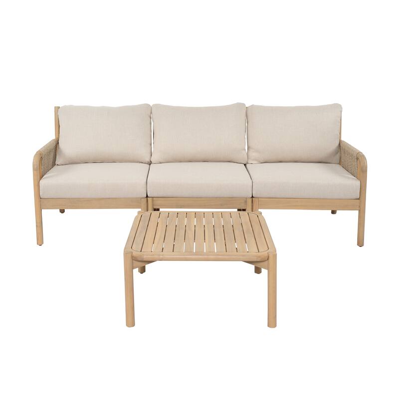 Christopher Knight Home - Modern Outdoor Solid Acacia Wood 3-Seater Sofa Set with Coffee Table - 3 - Seater - 3 - Seater