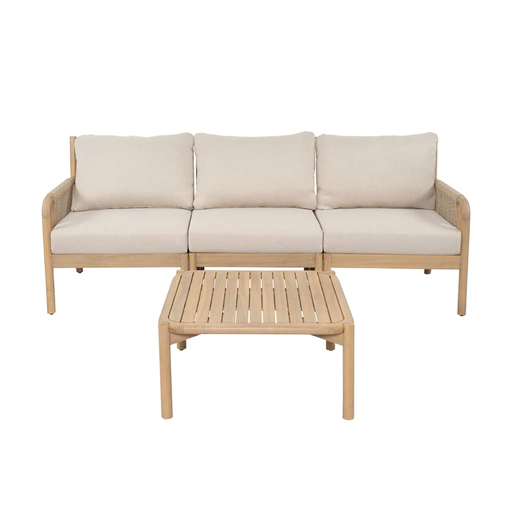Christopher Knight Home - Modern Outdoor Solid Acacia Wood 3-Seater Sofa Set with Coffee Table - 3 - Seater